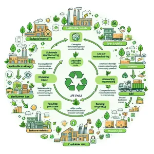 Schéma détaillé du cycle de vie éco-responsable, de la conception à la fin de vie des produits.